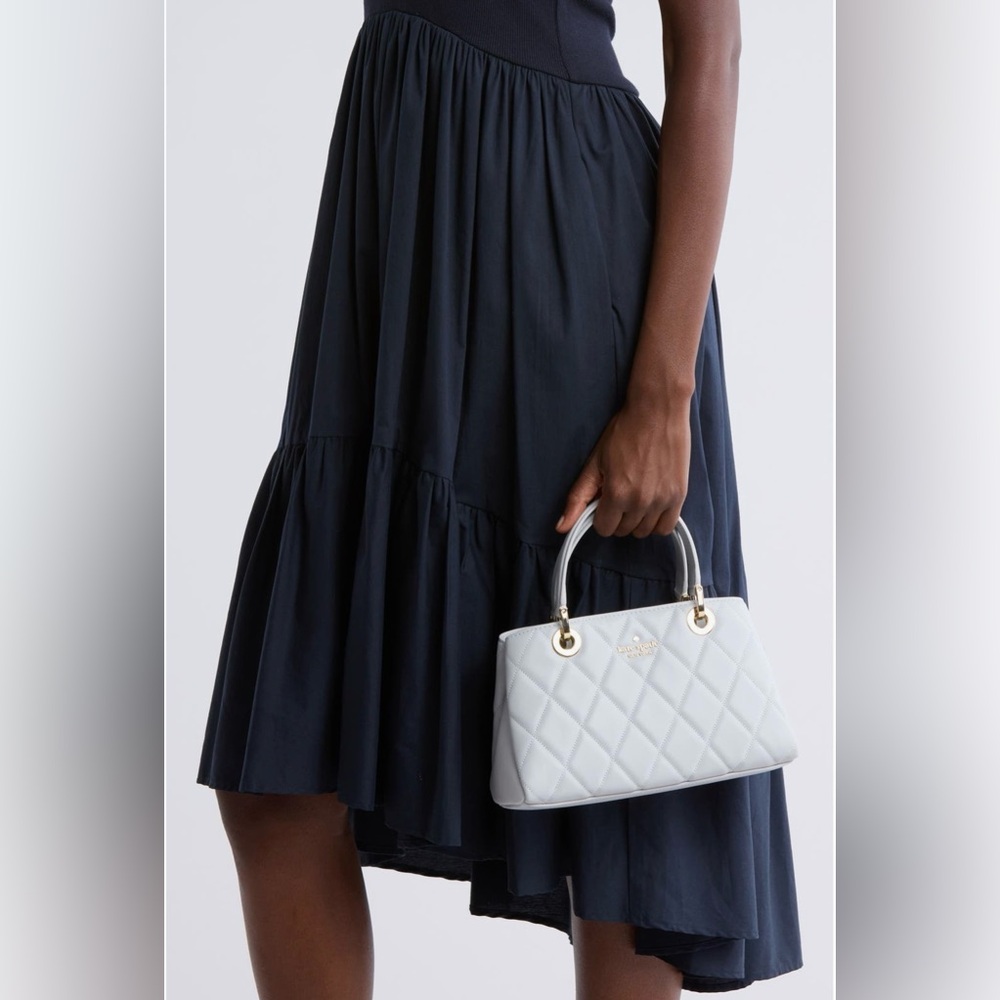 KATE SPADE Satchel Leather Quilted Handbag White Stone Path Light Grey Purse - Picture 8 of 15